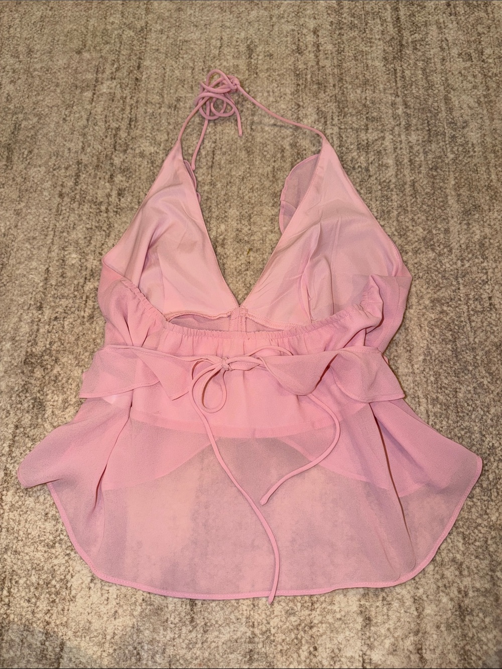 Pink Ruffle Halter Women's Top Open Back - Picture 2 of 2